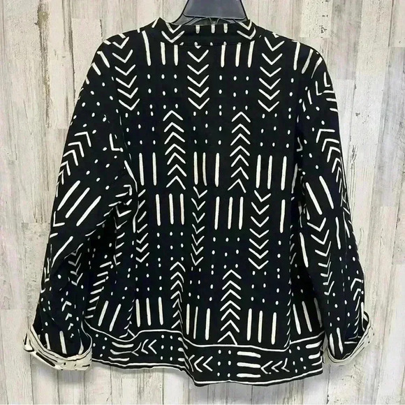 I.T.F. India Black Cream Aztec Print Cotton Reversible Jacket - Women's S/M - Picture 5 of 11